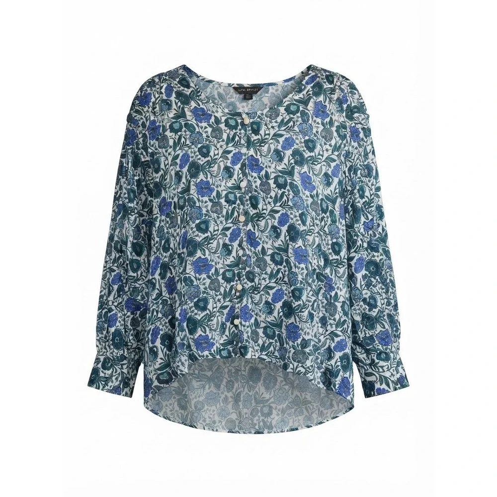3X Lane Bryant Top Floral Curvy Plus Blouse Colorful Blue Long Sleeve